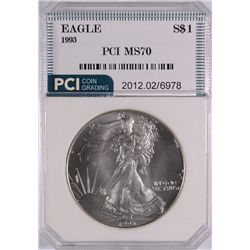 1993 AMERICAN SILVER EAGLE, PCI MS-70! PERFECT  RARE!