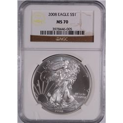 2008 AMERICAN SILVER EAGLE, NGC MS-70