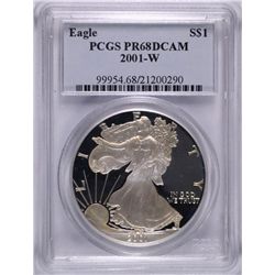 2001-W AMERICAN SILVER EAGLE, PCGS  PROOF-68 DCAM