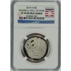 2014 BASEBALL HALL OF FAME PROOF HALF DOLLAR, NGC PROOF-70 ULTRA CAMEO