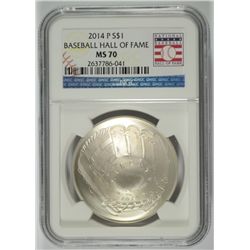 2014 BASEBALL HALL OF FAME SILVER DOLLAR, NGC MS-70!  WOW!!