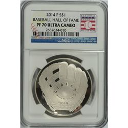 2014 BASEBALL HALL OF FAME SILVER DOLLAR, NGC PROOF-70 ULTRA CAMEO  WOW!!