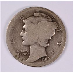 1916-D MERCURY DIME GOOD, MARKS ON OBVERSE