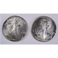 LOT OF ( 2 ) GEM BU AMERICAN SILVER EAGLES, 1990 & 1994 BETTER DATE COINS
