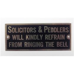 Vintage Metal Door Sign Plaque Solicitors & Peddlers