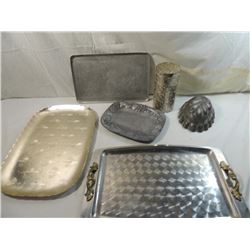 LOT 6 ASSORTED METAL TRAYS & CONTAINERS