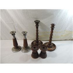 LOT 6 WOODEN DECORATIVE CANDLE STICK HOLDERS