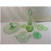 Image 2 : LOT 10 ASSORTED VASELINE GLASS VASE, BOWL, CANDLEH