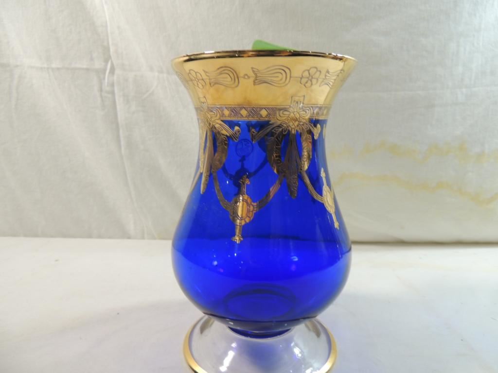 Sc Line Italy ELEGANT SC LINE ITALIAN COBALT BLUE & GOLD VASE