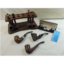 LOT 7 VINTAGE TABACCO PIPES W/ STAND & CLEANER