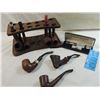 Image 2 : LOT 7 VINTAGE TABACCO PIPES W/ STAND & CLEANER