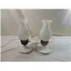 Image 1 : PAIR VINTAGE MILK GLASS HURRICANE TABLE LAMPS