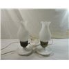 Image 2 : PAIR VINTAGE MILK GLASS HURRICANE TABLE LAMPS