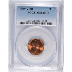 1909 VDB  LINCOLN CENT, PCGS MS-64 RED