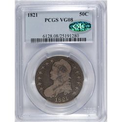 1821 CAPPED BUST HALF DOLLAR, PCGS VG-08 CAC