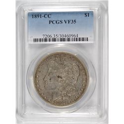 1891-CC MORGAN SILVER DOLLAR, PCGS VF-35