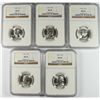 Image 1 : LOT OF ( 5 ) 1955 WASHINGTON QUARTERS, NGC MS-65