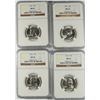 Image 1 : LOT OF ( 4 ) 1962 WASHINGTON QUARTERS, NGC MS-65