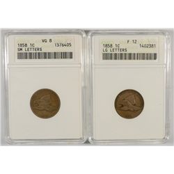 ( 2 ) 1858 FLYING EAGLE CENTS: SM LETTERS,ANACS VG-8 & LG LETTERS ANACS F-12