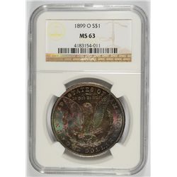 1899-O MORGAN DOLLAR NGC MS-63 RAINBOW COLOR REVERSE MOUNTED