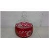 Image 1 : Ruby Etched Glass Covered Jar (4.5" high, 3.5" diameter)