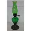 Image 1 : Green Glass Oil Lamp (16" high)