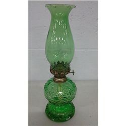 Green Glass Oil Lamp (chip in shade) (12  high)