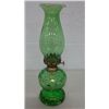 Image 1 : Green Glass Oil Lamp (chip in shade) (12" high)