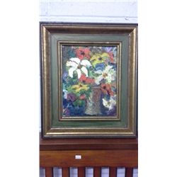 Original Floral Framed Oil on Canvas (13" X 15" framed)