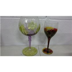 2 Multi-Colored Stemmed Glasses