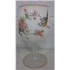 Image 1 : Satin Glass Bird and Flower Motif Stemmed Bowl (8.75" high)