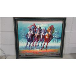 Original Race Horse Artwork on Canvas (23.75  X 27.75  including frame)