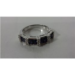 Sterling Silver Ring With Genuine Sapphires & C.Z. Replacement Value $1,000) (size 7.75)