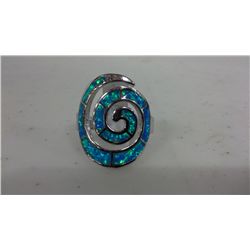 Sterling Silver Swirl Ring With Blue Fire Opal (size 7)