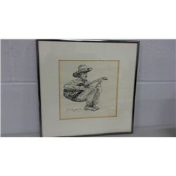 J. Ron Bright Framed Pencil Sketch (13.25" X 13.25" including frame)