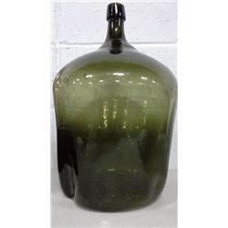 Large Antique Green Glass Bottle With Dimpled Base (17" high)