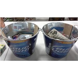 2 Bud Light Pails with Hockey Cards