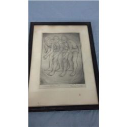 Henry Purdy Vintage Drawing "Triple Action" (11" X 15" including frame)