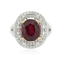 14KT Yellow and White Gold 6.63ct Ruby and Diamond Ring