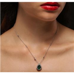 14KT White Gold 1.55ct Emerald and Diamond Necklace