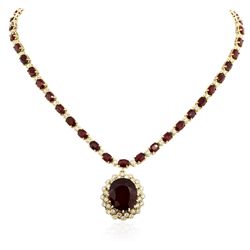 14KT Yellow Gold 44.70ctw Ruby and Diamond Necklace