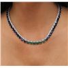 Image 1 : 14KT White Gold 57.60ctw Sapphire, Emerald and Diamond Necklace