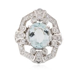 14KT White Gold 4.51ct Aquamarine and Diamond Ring