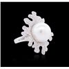Image 4 : 18KT White Gold Pearl and Diamond Ring