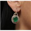 Image 1 : 14KT Yellow Gold 5.84ctw Emerald and Diamond Earrings