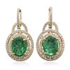 Image 3 : 14KT Yellow Gold 5.84ctw Emerald and Diamond Earrings