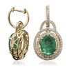 Image 4 : 14KT Yellow Gold 5.84ctw Emerald and Diamond Earrings