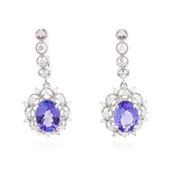 14KT White Gold 4.88ctw Tanzanite and Diamond Earrings