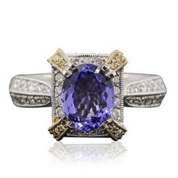 18KT Two-Tone Gold 1.69ct Tanzanite and Diamond Ring