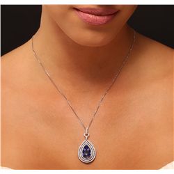 14KT White Gold 5.00ct Tanzanite and Diamond Pendant With Chain